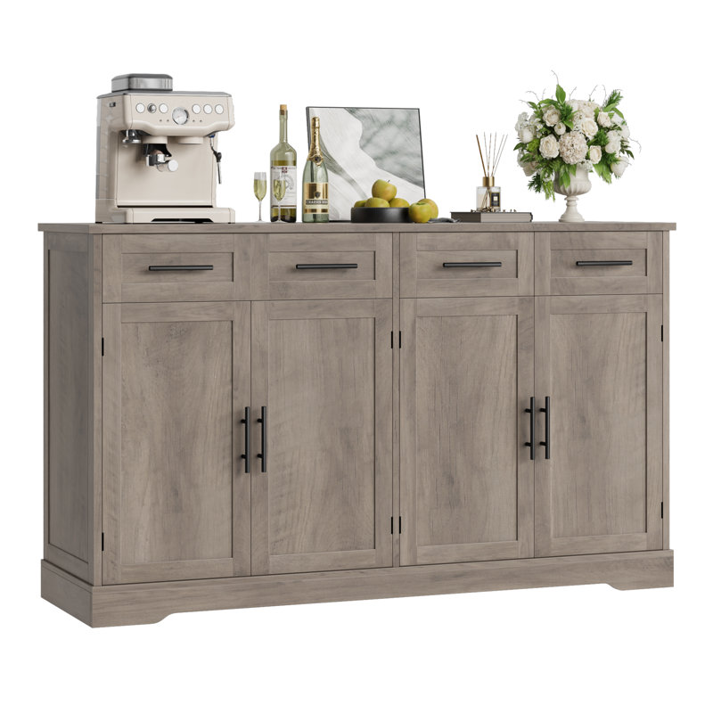 59.3"w Sideboard Buffet With 4 Drawers, Rustic Grey
