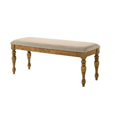Antique Style Rubberwood Bench, Comfortable Seating, Vintage Legs, 47"W Wide Dining Turned Suitable For Entryway, 18 Inches Tall Seating Surface