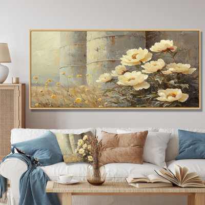 Ferme, pivoines par le grain de silo III - pivoines, art mural large