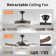 Retractable Ceiling Fan with Crystal LED Light & Remote - Quiet 6-Speed Reversible Motor
