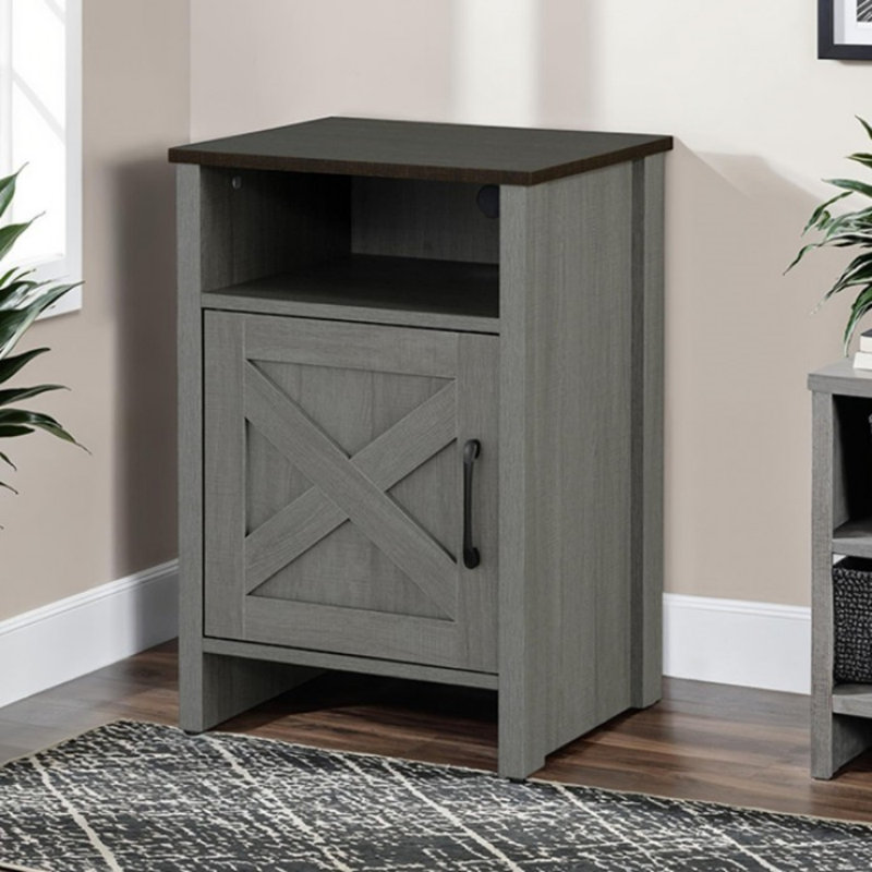 Arno 16-Inch Side Table With Barn Door And Open Shelf