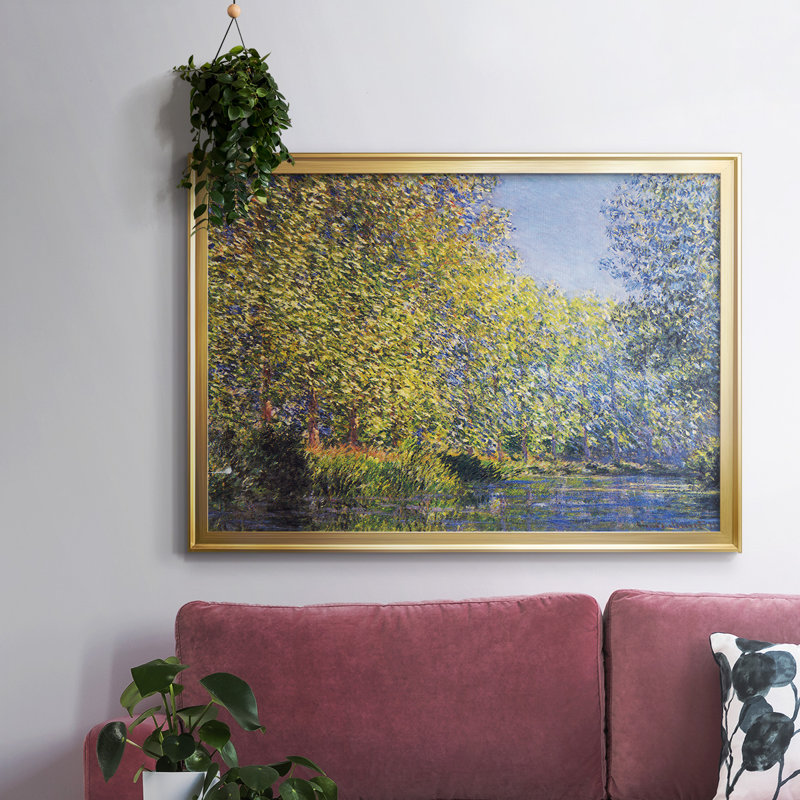«A Bend in the Epte Giverny» par Monet, toile tendue avec châssis, Or, H 30 po x l 44 po x P 1,5 po