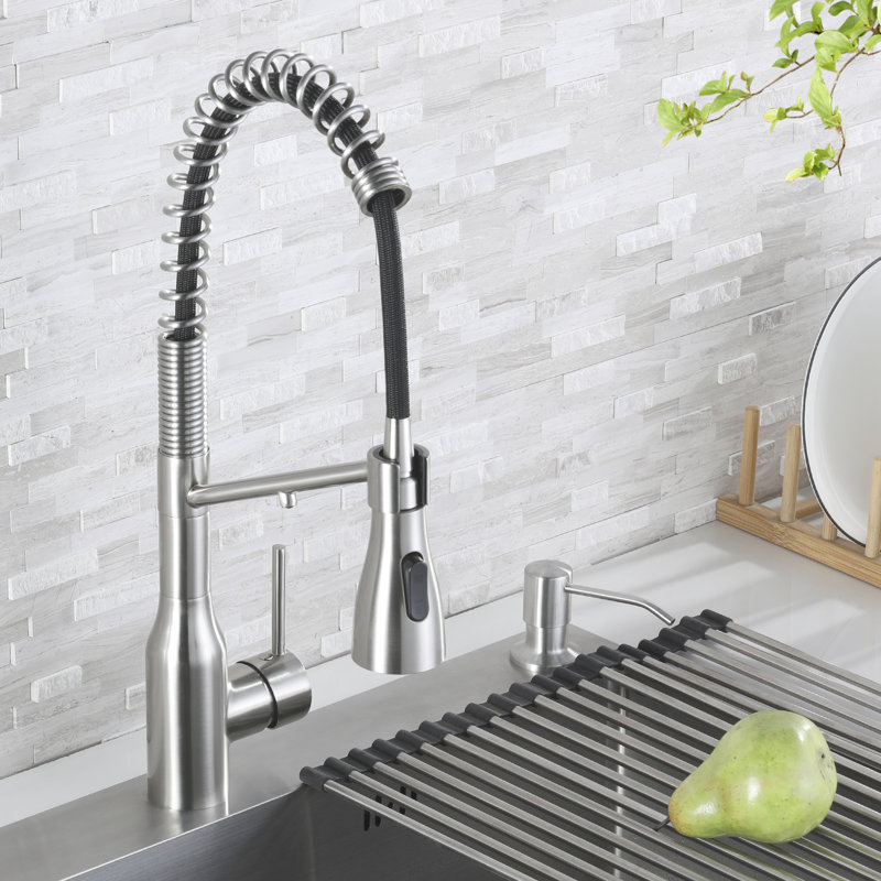 3-in-1 Pull Down Single Handle Kitchen Faucet with Drinking Water Filter Function, Brushed Nickel