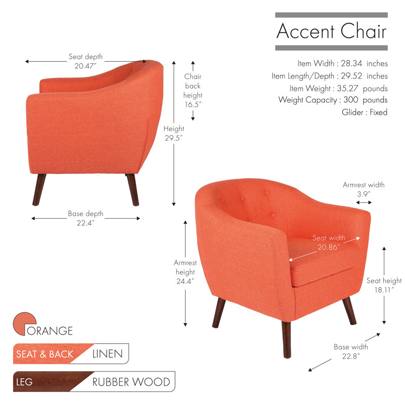 Upholstered Barrel Chair, Orange