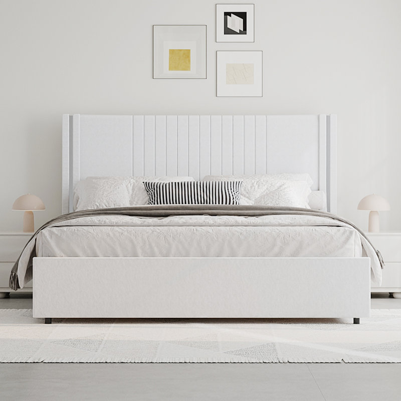 Lit plateforme tapissier Velvet, Très grand lit, Blanc