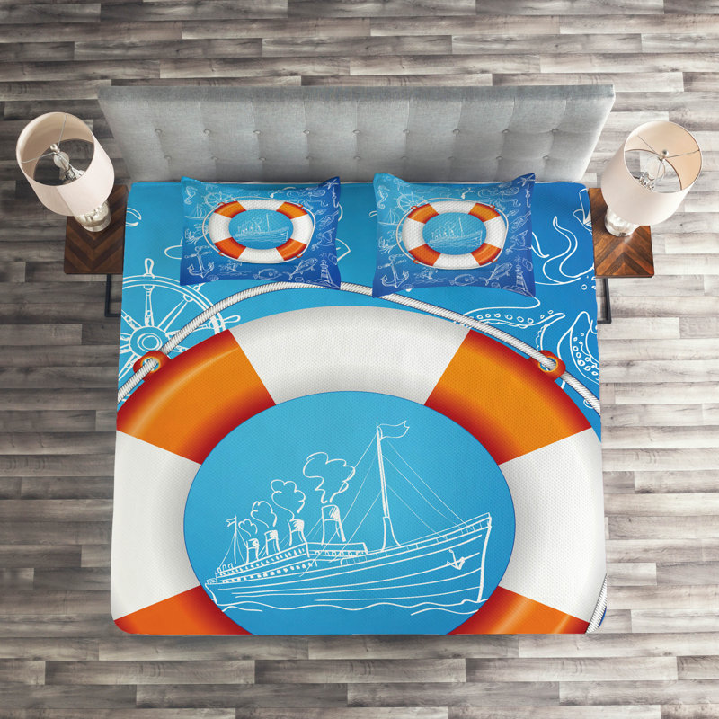 Buoy Coastal Polyester Coverlet, King Bedspread + 2 Shams