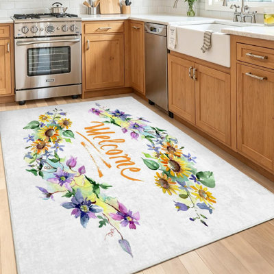 Clear Machine Washable,Bouquet with Sunflowers Floral Indoor Area Rug