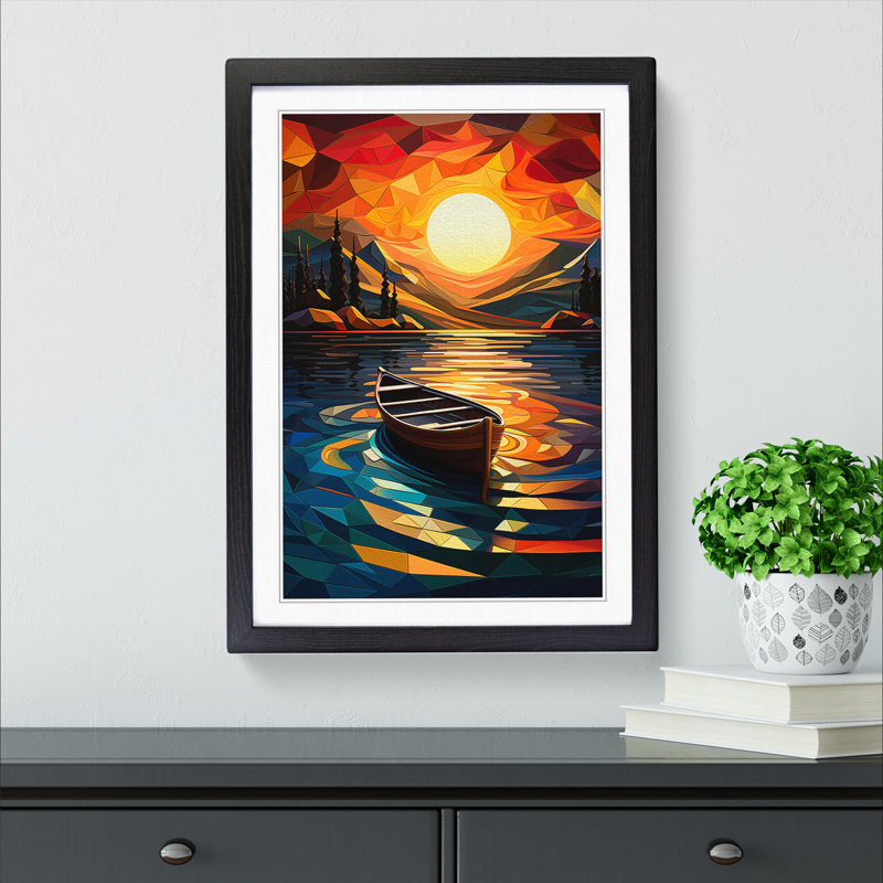 Boat on a Lake Orphism Art - Framed Print, 34cm H x 25cm W x 2cm D, Black Framed
