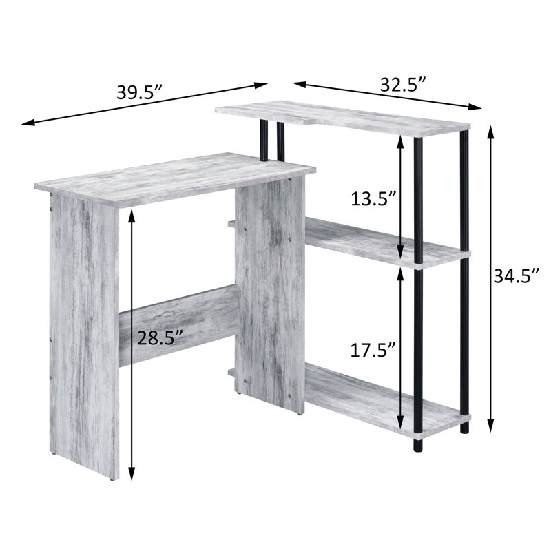 Office Desk with Bookshelf, Grey
