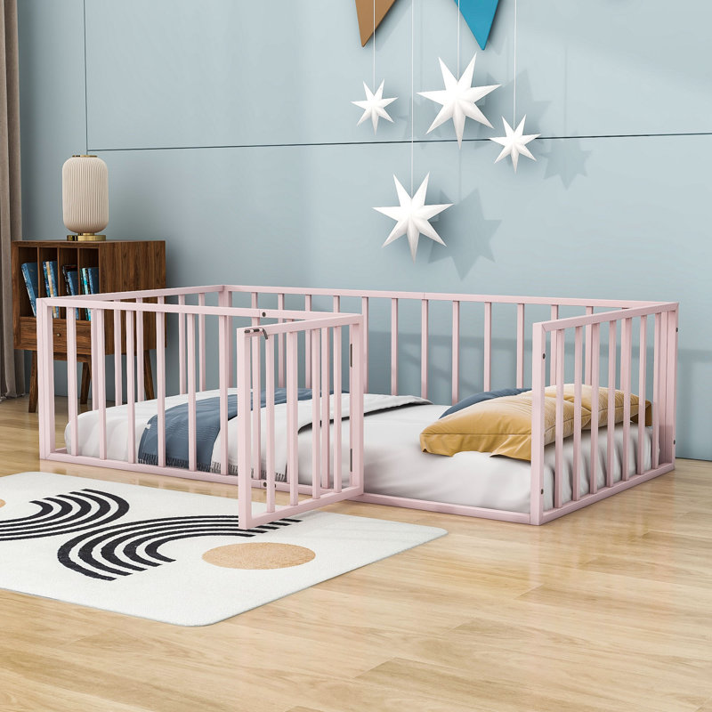 Lit plateforme en métal Micaih, Simple, Rose