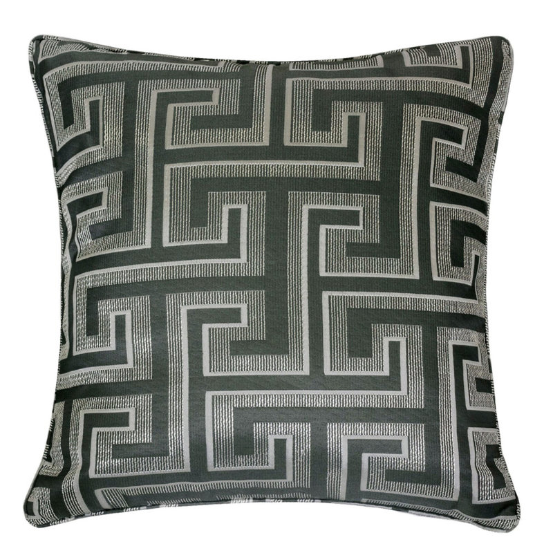 Geometric Linen Outdoor Throw Pillow, Black