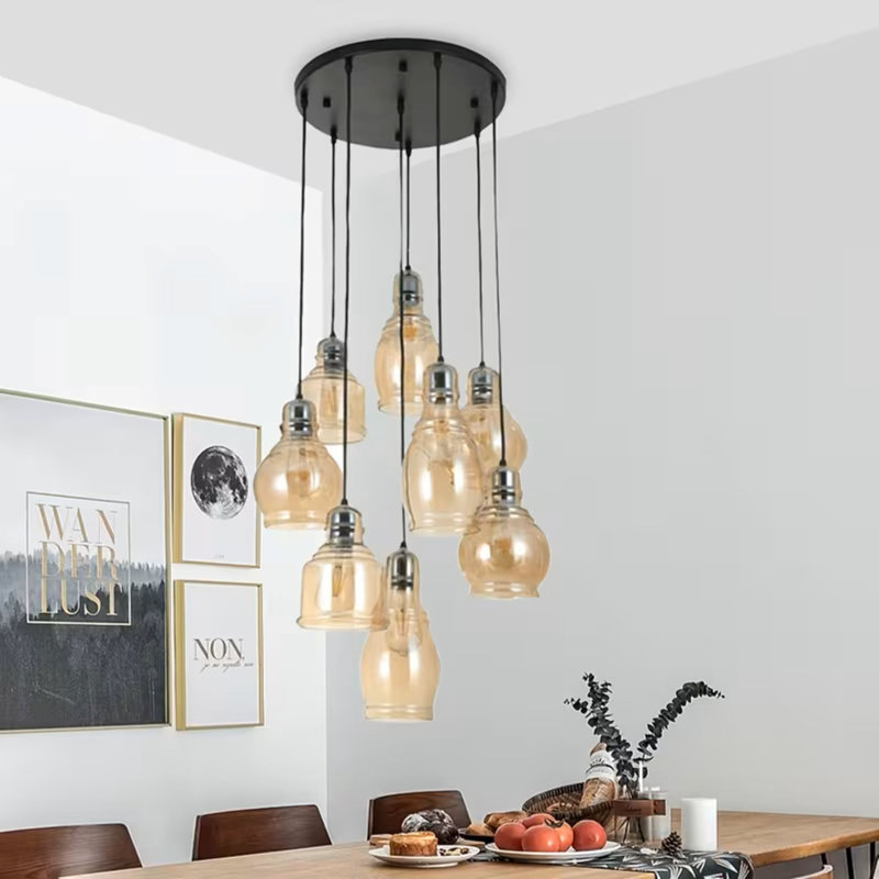 Luminaire suspendu en verre 8 lumières (ampoules non incluses) - Plafonnier industriel pour salle à manger et bar