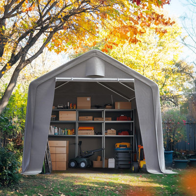 Quictent 10x15FT Carport Shelter with Roll-Up Mesh Windows & Reinforced Frame, Portable Garage Canopy for Motorcycle Storage, Silver Gray