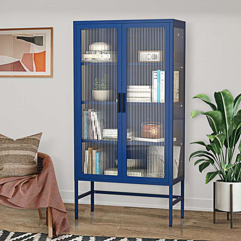 Armoire de rangement à double porte en verre avec tablettes réglables, armoire de vestibule