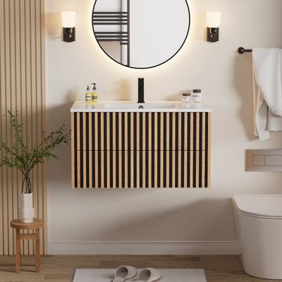 Ensemble de meuble-lavabo mural 36 "avec lavabo, robinet et bonde Amily