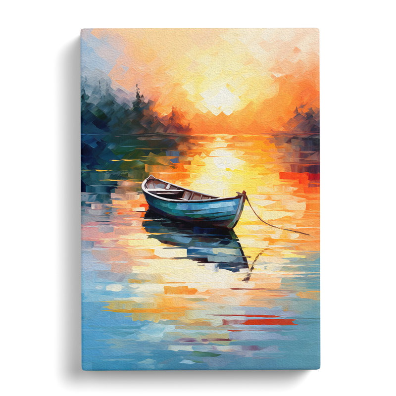 Boat On A Lake Gestural - Wrapped Canvas, 60cm H x 40cm W x 3cm D