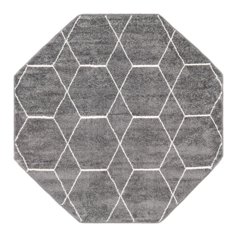 Tapis géométrique Debrodie, Octogone 5 pi 3 po x 5 pi 3 po, Gris foncé