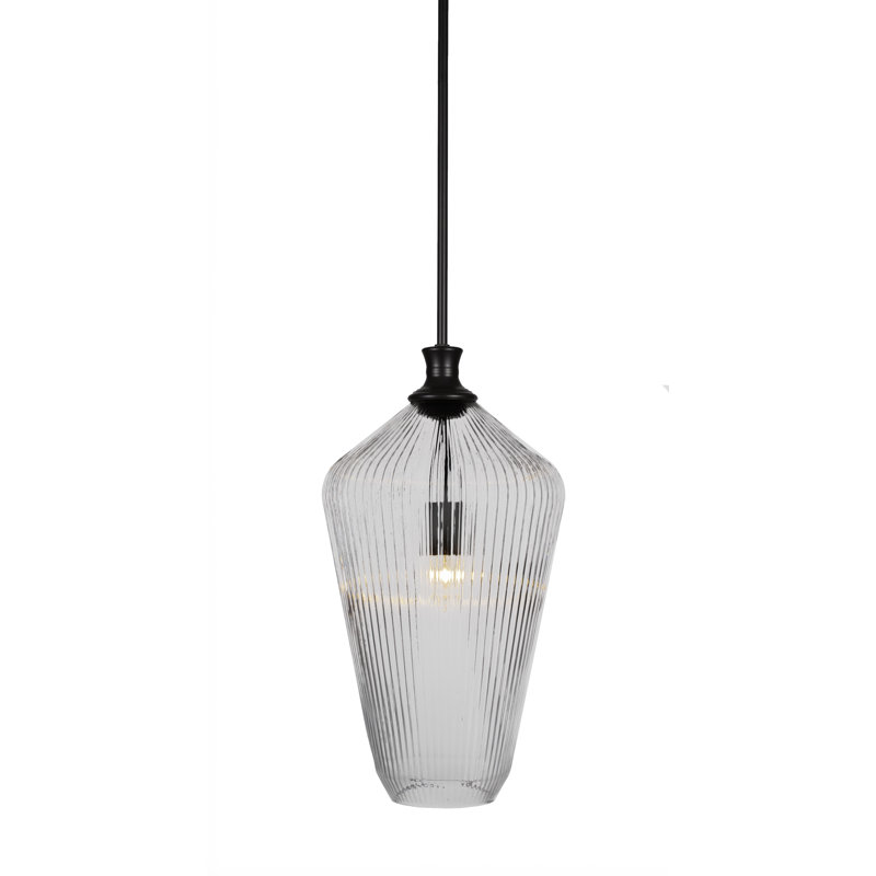 Luminaire suspendu à tige avec verre 11 po Carina, Noir mat, Clair