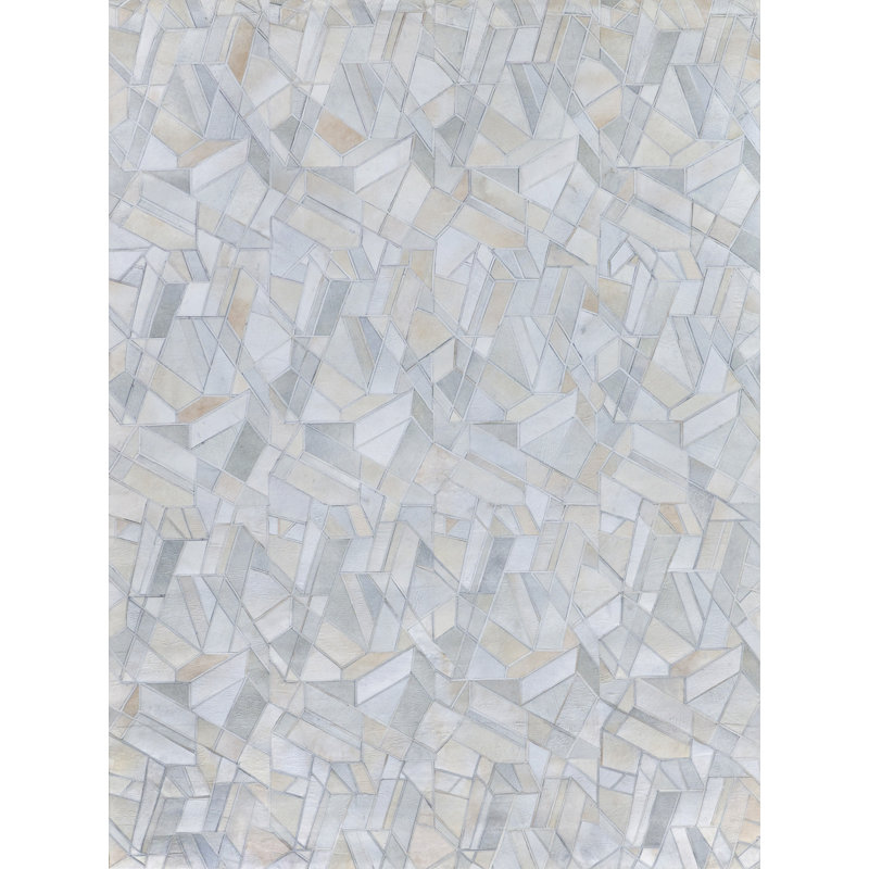 Natural Hide Cowhide Geometric Area Rug in Blue/Ivory/Beige