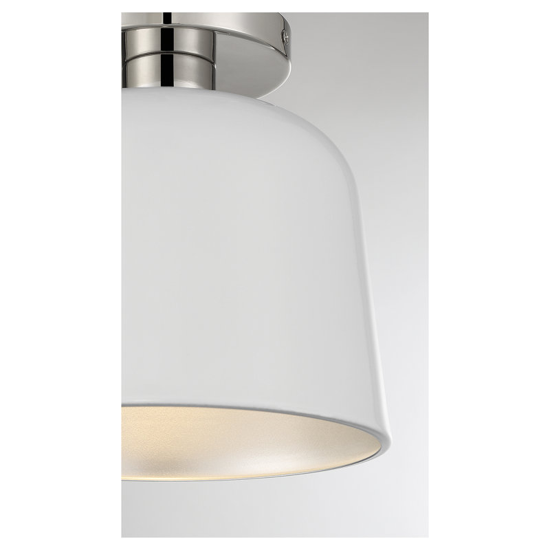 Plafonnier semi-encastré 1 lumière en métal Che, Nickel poli, Blanc