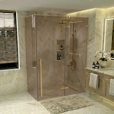 Porte de douche réversible chromée 57,6 "à 58" x 79 "avec verre trempé transparent et panneau latéral 30,2" à 30,5 "Drew