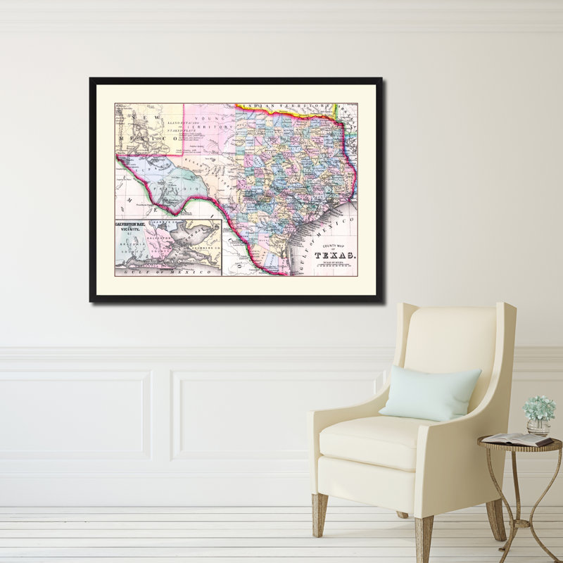 Texas Vintage, reproduction de carte ancienne sur toile avec cadre photo 28 x 37