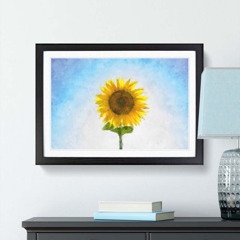 Yellow Sunflower Catching Rays - Picture Frame Painting Print, 45cm H x 63cm W x 2cm D, Black Framed