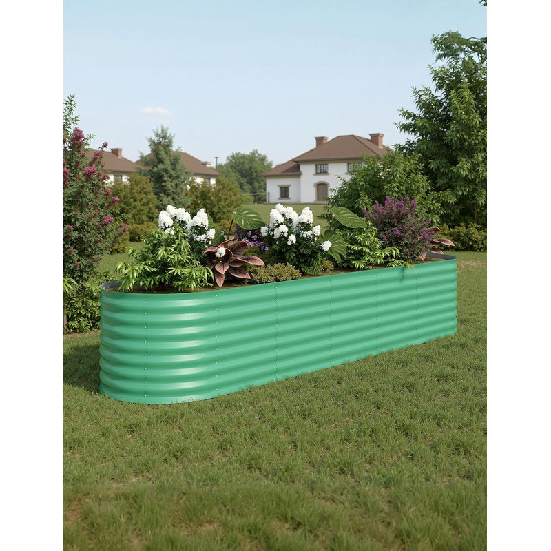 Raised Garden Bed Kits,Outdoor Metal Raised Planter Boxes with Safety Edging for Gardening Vegetables,Fruits,Flower, Green