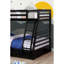 Lit superposé simple au dessus d'un lit double transitionnel avec deux grands tiroirs attachés en bois massif noir-806638595