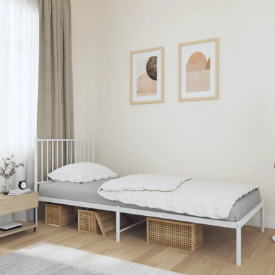 Metal Bed Frame with Headboard White
