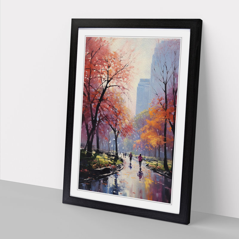 Central Park Realism No.2 - Single Picture Frame Print on Wood, 46cm H x 34cm W x 2cm D, Black Framed