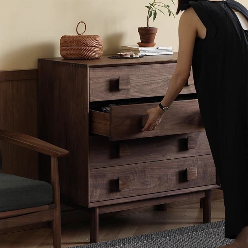 Commode d'appoint rétro à poignée carrée, Noyer