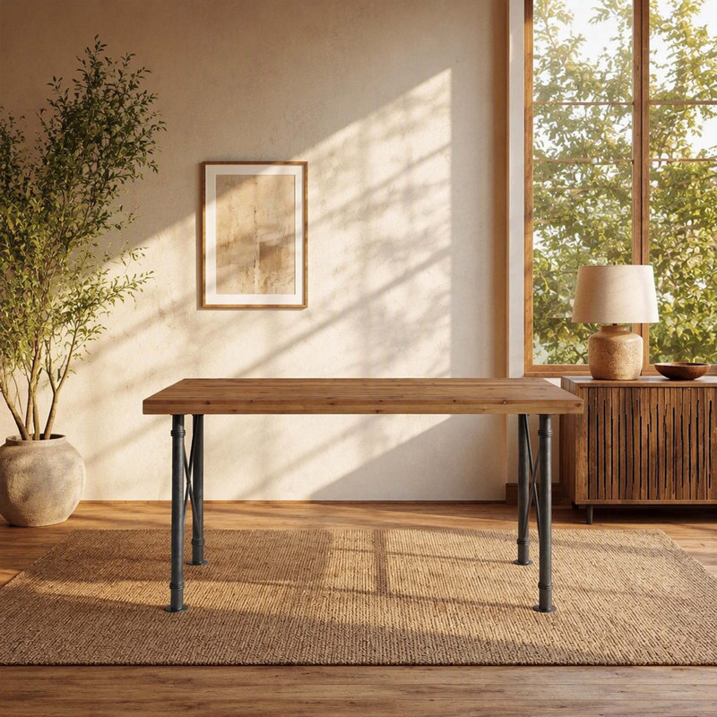 63 Inch Rectangular Solid Wood Dining Table for 4-6, Kitchen Dinner Table with Decorative X-Shaped Support Legs