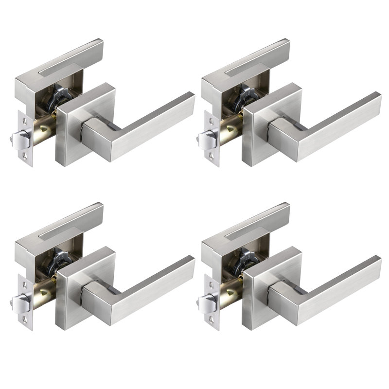 Intérieur des poignées de porte en nickel satiné, poignées de porte pour garde-robe de couloir, poignées de porte carrées robustes non verrouillables pour portes à gauche et à droite