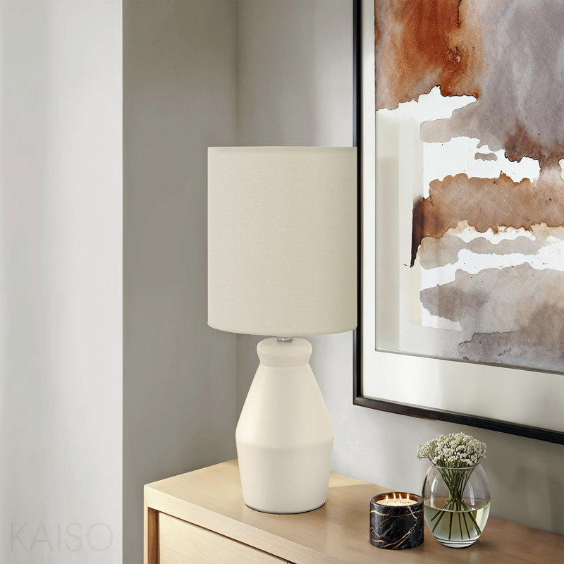 Lighting, H 17 po, lampe de table, céramique crème, abat-jour ivoire / crème, moderne