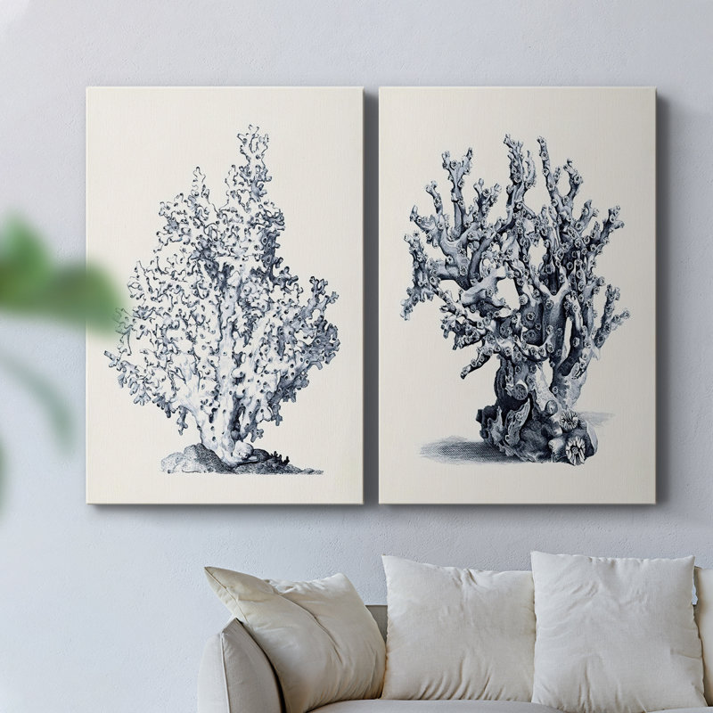 Toile tendue bleue avec corail I-Premium Gallery - prête à être accrochée, H 48 po x l 64 po