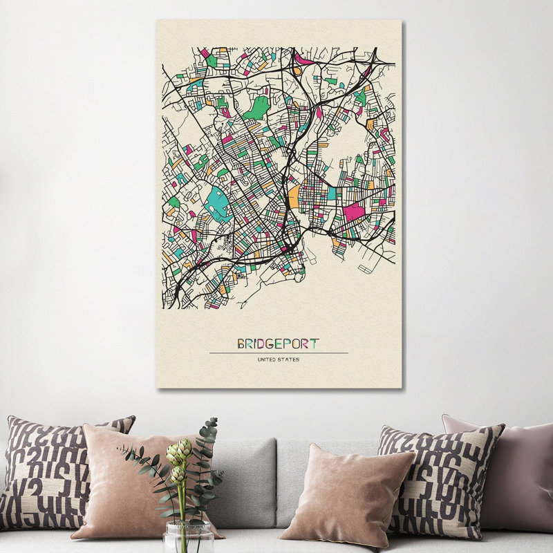 Bridgeport, Connecticut Map 1 Piece Wrapped Canvas Wall Art, 152.5 cm H x 101.5 cm W