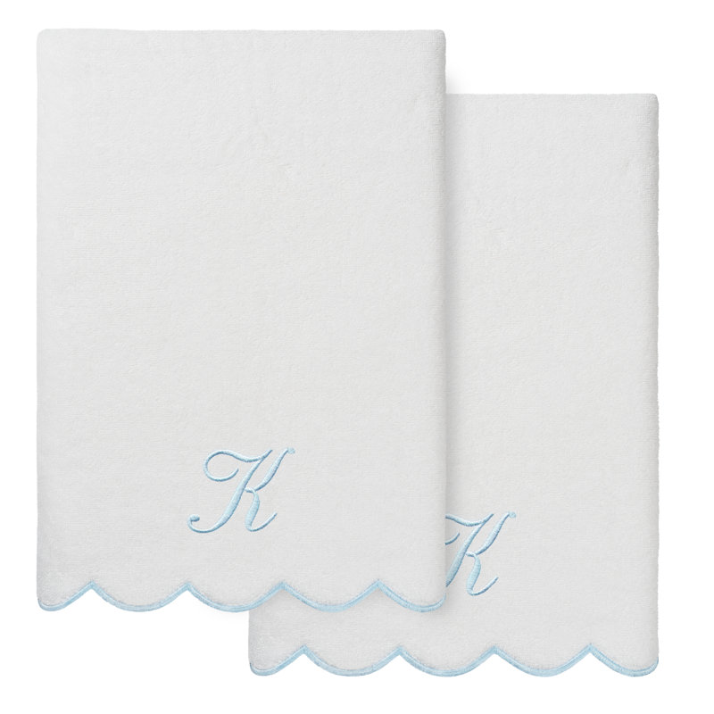 Ensemble de serviettes de bain personnalisées 100% coton turque 2 pièces Linum Home Textiles ADORNIA, K, Blanc / Bleu