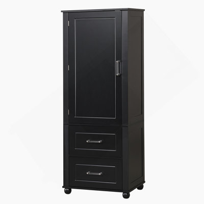 Grande armoire de rangement pour salle de bain, armoire de rangement autoportante avec deux tiroirs et tablette réglable, panneau de fibres à densité moyenne avec finition peinte, noir