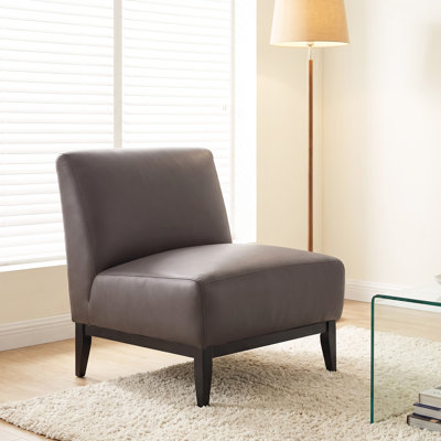 Chaise de réception en cuir véritable 28,5 po avec pieds en bois massif