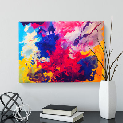 Colourful Ink Art Abstract - Wrapped Canvas Painting