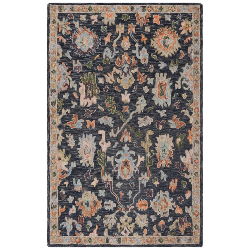 Karlise Hand Tufted Wool/Cotton Oriental Rug in Dark Gray/Sage, Rectangle 5' x 8'