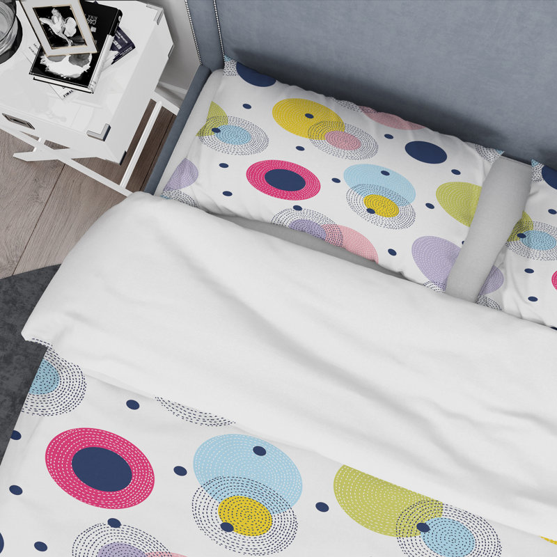 Ensemble de housse de couette en microfibre blanc / jaune / rose 3 pièces, Housse de couette pour grand lit et 2 taies décor