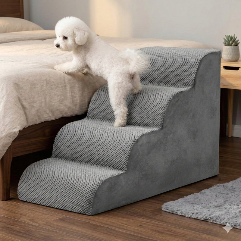 Escalier à quatre marches pour grands chiens et chats, hauteur de 20 pouces pour accéder aux canapés, canapés et fauteuils, rampe intérieure antidérapante et robuste pour animaux de compagnie