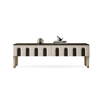 47.24" Black+White Sintered Stone+Manufactured Wood Rectangular Coffee Table
