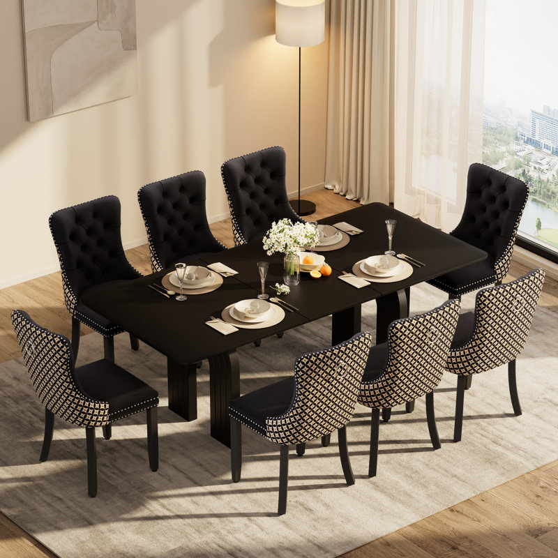 Ensemble de table et de chaises de salle à manger rectangulaire avec 6 à 8 chaises rembourrées en velours, style ferme moderne