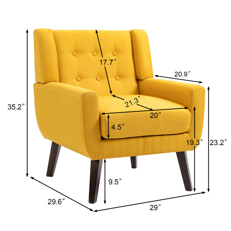 Fauteuil capitonné de 27,5 po de largeur Stephanny, Mélange de lin jaune