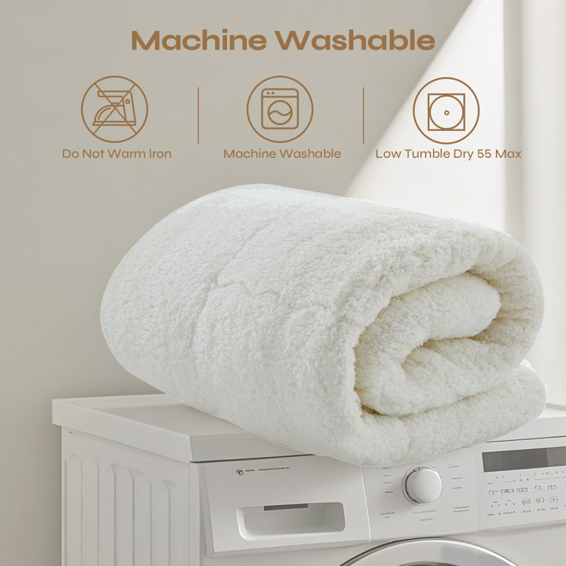 Reversible Fleece Fabric Soft Mattress Topper Machine Washable Two-Sides Mattress Pad, Off-White, King
