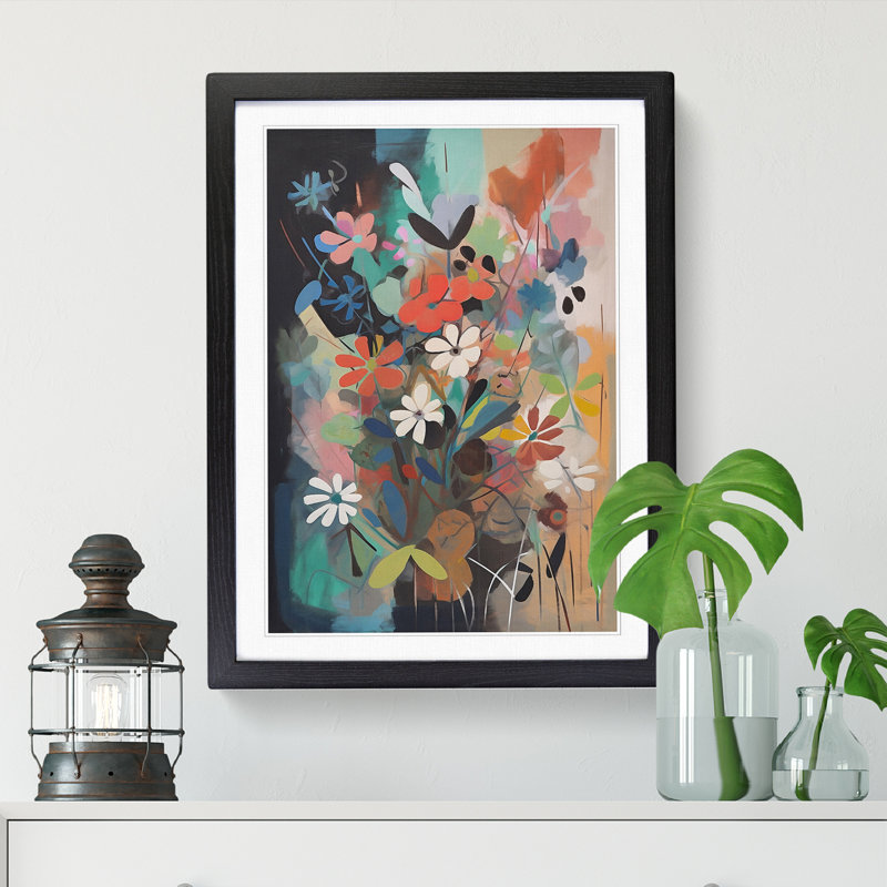 FRM-V0523-854X Flowers Bauhaus Vol.1 - Single Picture Frame Print, Black Framed, 64cm H x 46cm W x 2cm D