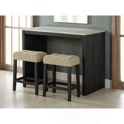 Ensemble de table de salle à manger bicolore à 2 tons avec tabourets et coussins de siège capitonnés beige 3 pièces